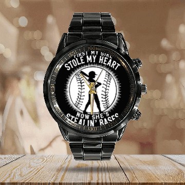 Discover Stole Heart Softball Dad Funny Daddy Father's Day Calendar Steel Band Watch