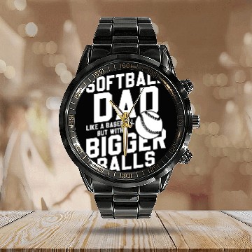 Discover Softball Dad Bigger Balls Funny Daddy Father's Day Calendar Steel Band Watch