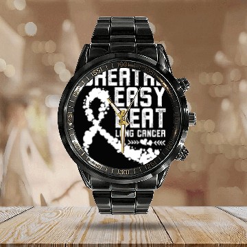 Discover Breathe Easy Beat Lung Cancer Awareness Warriors Calendar Steel Band Watch