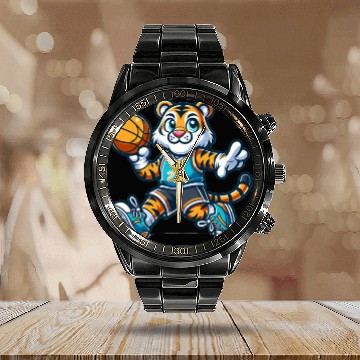 Discover Cute Basketball Player Tiger Calendar Steel Band Watch