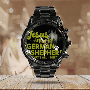 Discover German Shepherd JESUS AND MY GERMAN SHEPHERD Calendar Steel Band Watch
