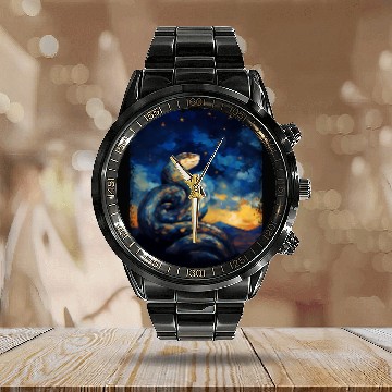 Discover Ball Python Snake Starry Night Painting Calendar Steel Band Watch