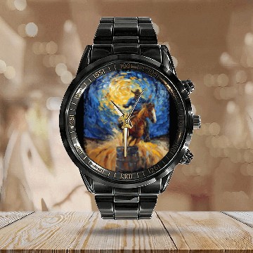 Discover Barrel Racer Barrel Racing Rodeo Starry Night Pain Calendar Steel Band Watch