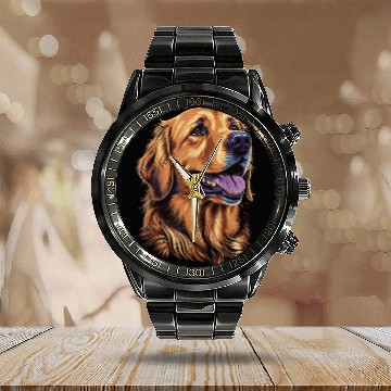 Discover Cute Golden Retriever Dog Lover Calendar Steel Band Watch