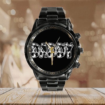 Discover Daddy Cow Pattern Print Calendar Steel Band Watch