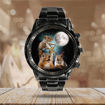 Discover Funny Squirrel Moon Space! Nerd, Geed, Science Calendar Steel Band Watch