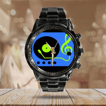 Discover Music Clef Note Record Plate Vinyl DJ Party Treble Calendar Steel Band Watch