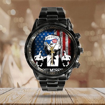 Discover You Missed Trump 2024 US American Flag Calendar Steel Band Watch
