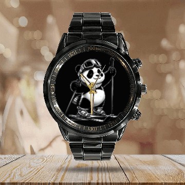 Discover Cute Skier Panda Calendar Steel Band Watch