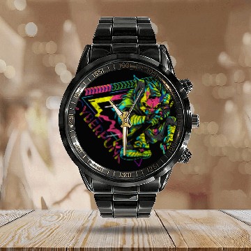 Discover Cyberpunk Cosplay Synthwave Gaming Calendar Steel Band Watch
