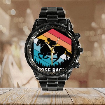 Discover Retro Equestrian Riding Jockey Horse Racing Calendar Steel Band Watch