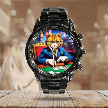 Discover The Gambler Cat's Blackjack Night Calendar Steel Band Watch