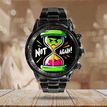 Discover Angry Hourglass Not Again Lime Green Trendy Colors Calendar Steel Band Watch