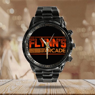 Discover Flynn's Arcade Retro 80s Calendar Steel Band Watch