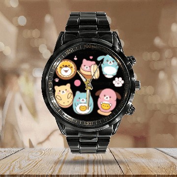 Discover Adorable animals Food with faces Calendar Steel Band Watch