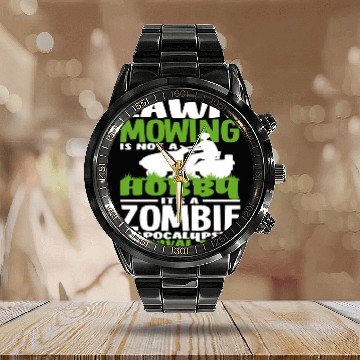 Discover Landscaper Gardener Lawn Mowing Zombie Calendar Steel Band Watch