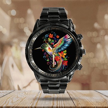 Discover Hummingbird Flowers Colorful Hummindgbird Calendar Steel Band Watch