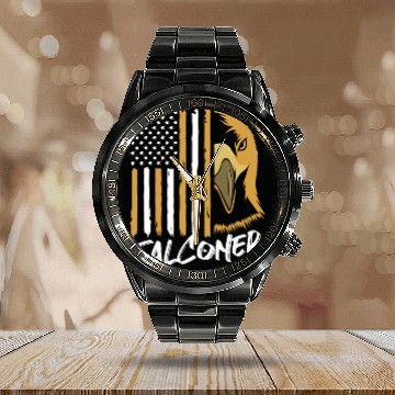 Discover 4th Of July US Flag Falcon Bird Lover Falconry Calendar Steel Band Watch
