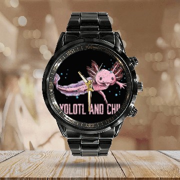 Discover Axolotl and Chill Animal Meme Salamander Animal Pu Calendar Steel Band Watch