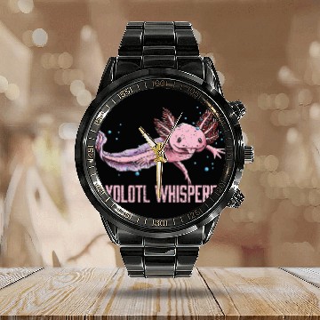 Discover Axolotl Whisperer Salamander Animal Lover Amphibia Calendar Steel Band Watch
