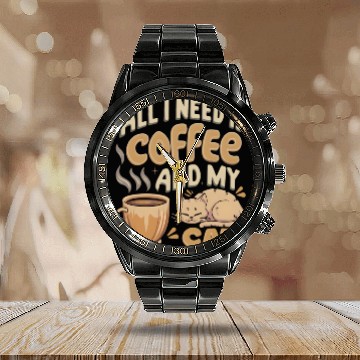 Discover All I Need Is Coffee And My Cat Calendar Steel Band Watch