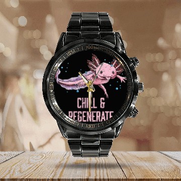 Discover Chill and Regenerate Funny Axolotl Humor Salamande Calendar Steel Band Watch