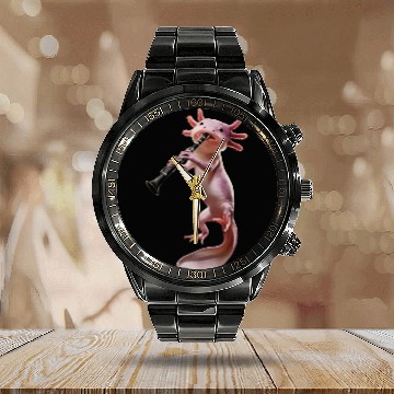 Discover Axolotl Playing Clarinet Realistic Calendar Steel Band Watch