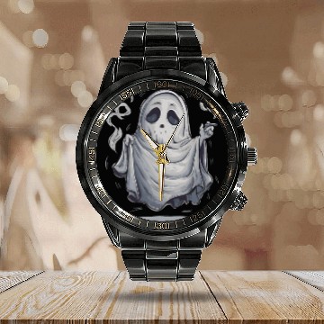 Discover Funny Smoking Ghost Halloween Costume Spooky Humor Calendar Steel Band Watch
