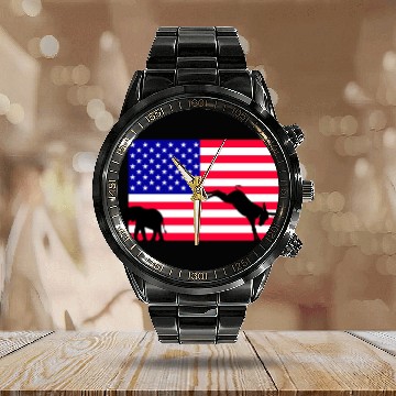 Discover Donkey kicking out the elephant US Election 2024 Calendar Steel Band Watch