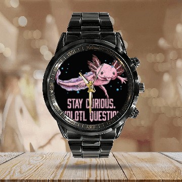 Discover Stay Curious Axolotl Questions Salamander Funny Ax Calendar Steel Band Watch