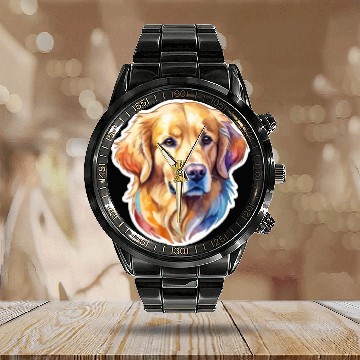 Discover Golden Retriever Watercolor Calendar Steel Band Watch