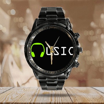 Discover Music Headphone Text Letters Quote Saying Sound Calendar Steel Band Watch