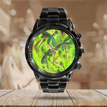 Discover Dragonfly Flit Gorgeous Green Calendar Steel Band Watch