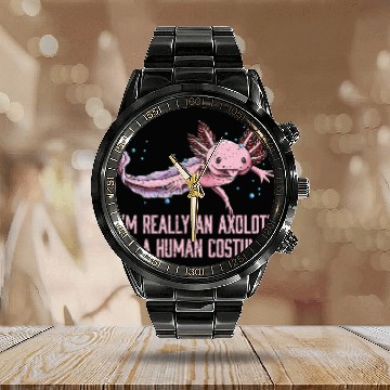 Discover Axolotl in Human Costume Funny Salamander Humor Ax Calendar Steel Band Watch