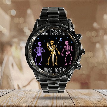 Discover Til Death Do Us Party Halloween Dancing Skeleton Calendar Steel Band Watch
