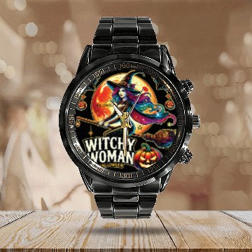 Discover Couple Halloween Husband Witchy Woman Halloween Calendar Steel Band Watch