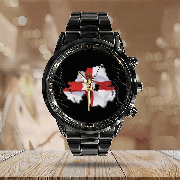Discover Northern Ireland | Real Flag | Flag Map EN Calendar Steel Band Watch
