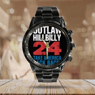 Discover Trump Vance 2024 Outlaw Hillbilly US Flag Vintage Calendar Steel Band Watch
