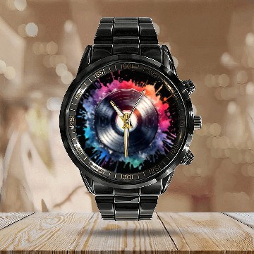Discover Colorful retro vinyl record Calendar Steel Band Watch
