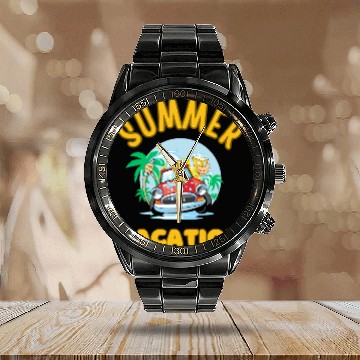 Discover White Yellow Blue Nature Summer Vacation Calendar Steel Band Watch