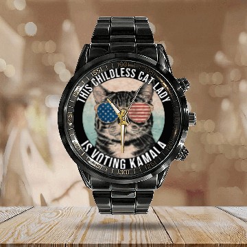 Discover This Childless Cat Lady Is Voting Kamala Calendar Steel Band Watch