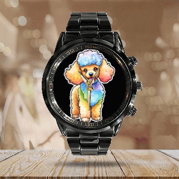 Discover Poodle Watercolor Calendar Steel Band Watch