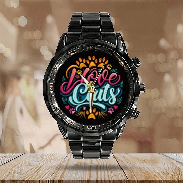 Discover Lovely design featuring the fun phrase 'I love cat Calendar Steel Band Watch