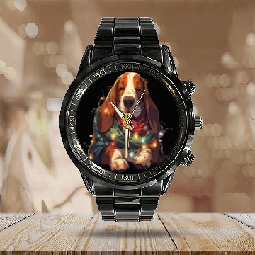 Discover Funny Basset Hound Dog Christmas Tree Lights Xmas Calendar Steel Band Watch