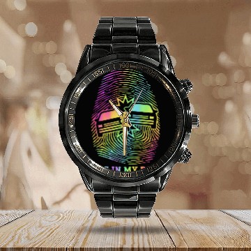 Discover Retro Demolition Derby Finger Print It's In My DNA Calendar Steel Band Watch