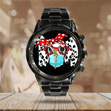 Discover 101 Days Smarter Dalmatian Dog Face Mask 100th Calendar Steel Band Watch