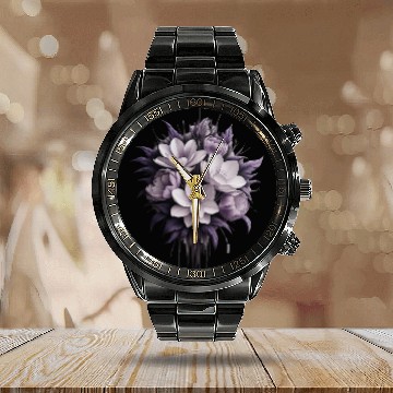 Discover Cute flower purple Calendar Steel Band Watch