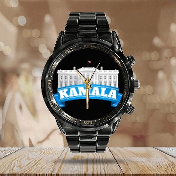 Discover Kamala Harris 2024 For President White House Calendar Steel Band Watch