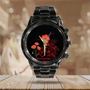 Discover flowers growing from hand skeleton Calendar Steel Band Watch