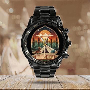 Discover Nature Ninja Squirrel Steals Food Sunset Style Calendar Steel Band Watch